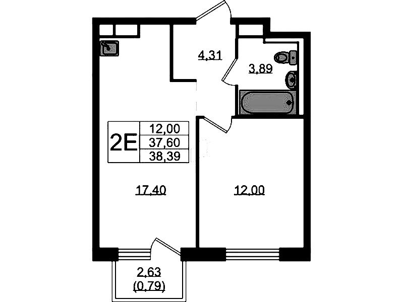1-комнатная квартира 38.39 м², 11/12 эт., ЖК «Новые Лаврики»